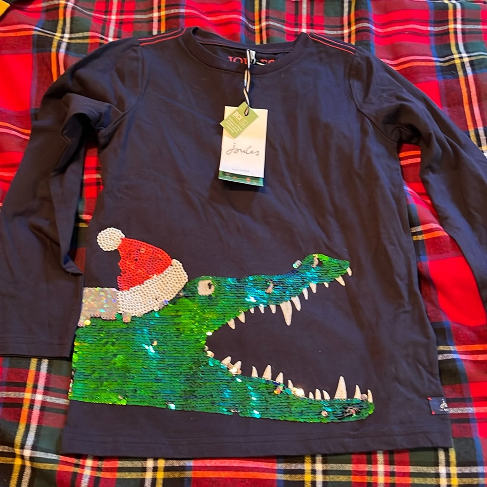 NWT Joules Santa Gator Sequin Shirt